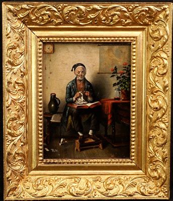 Th Century Portrait Of Gentleman The Old Miser Antique Oil Painting Ebay