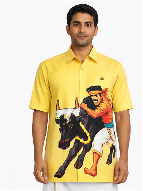 Men’s Half Sleeve Festive Shirt – Pongal Print – Ecoline Clothing ...