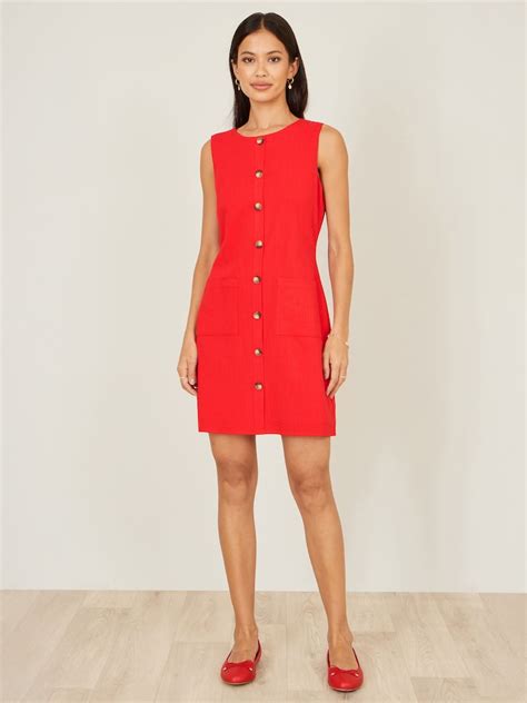 Buy Yumi Red Viscose Button Detail Shift Dress from Next India