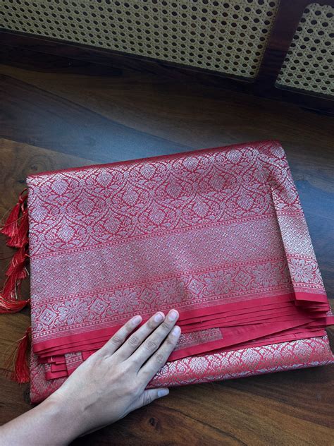 Premium Semi Banaras Saree - Red – Kannamma Designs