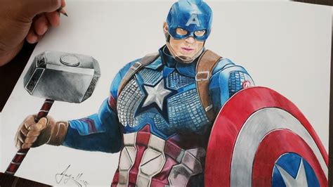 Drawing Captain America Mjolnir Avengers Endgame Marvel Youtube