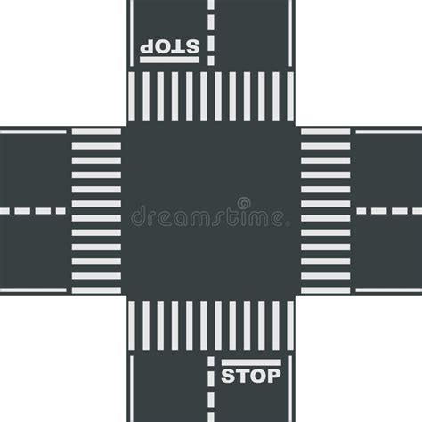 Icon Crossroads With Road Markings And Stop Line Stock Vector