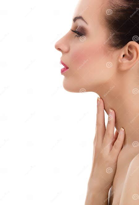 Beautiful Woman Cares For The Skin Neck Stock Image Image Of Profile