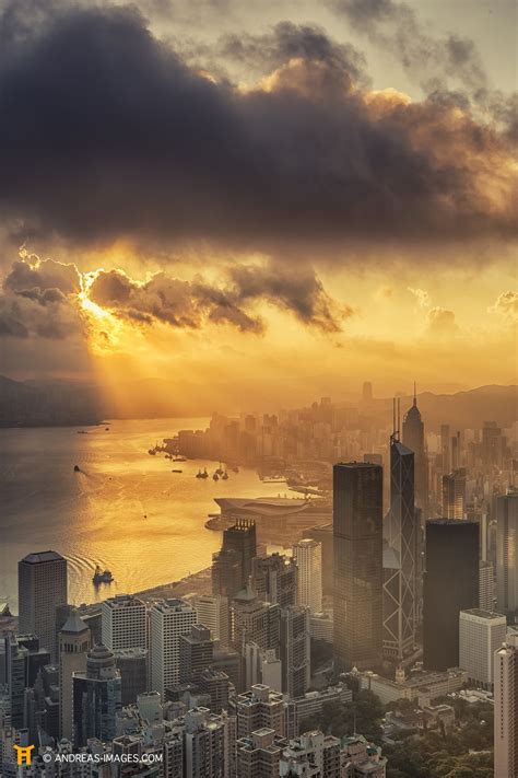 Hong Kong At Sunset From The Peak Stunning Victoria Harbour Hk
