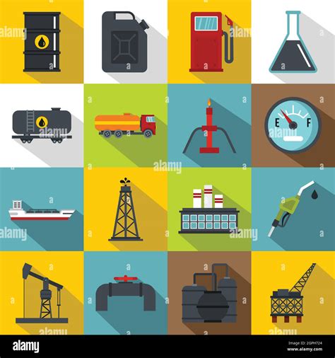 Oil Industry Items Icons Set Flat Style Stock Vector Image And Art Alamy