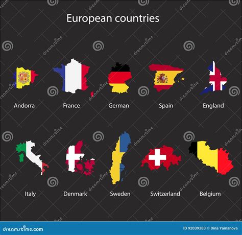 Vector European Map Silhouette With Flags Stock Vector Illustration