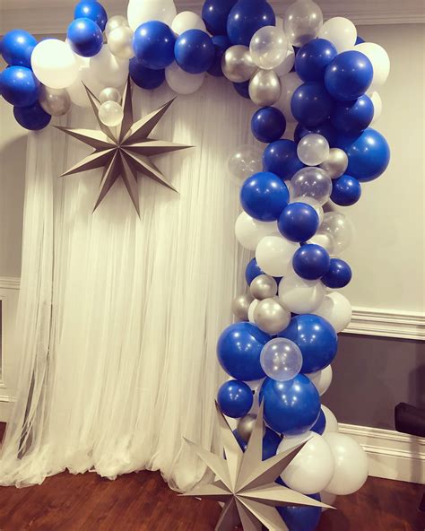 Blue And White And Silver Balloon Garland With Silver Hanging Star