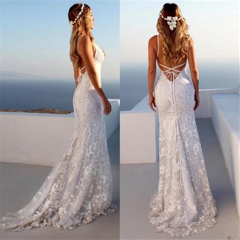 LORIE Glamorous Spaghetti Strap Beach Wedding Dress 2019 Sleeveless
