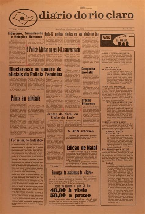Há 50 anos no Diário do Rio Claro 13 de Dezembro de 1972 Diário do