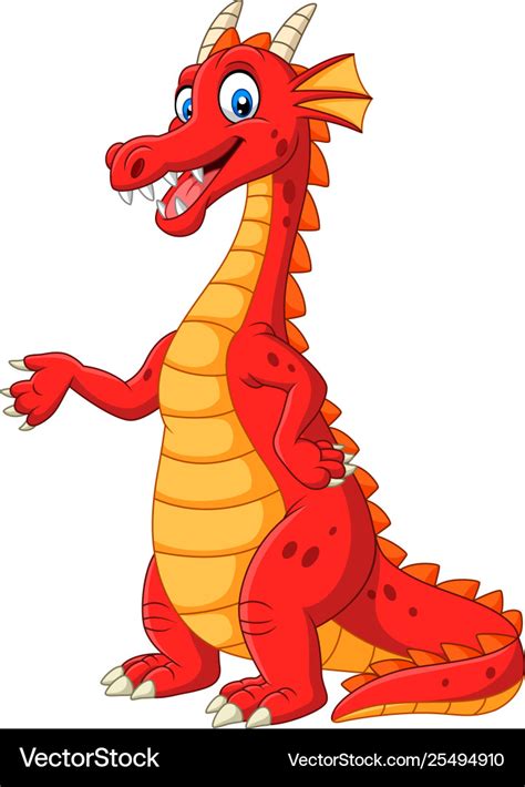 Cartoon Happy Red Dragon Presenting Royalty Free Vector