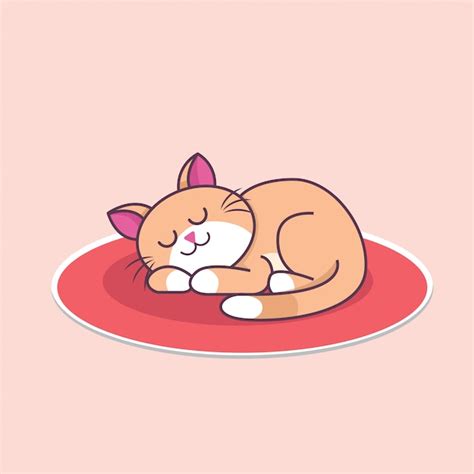 Illustration Of A Cute Cat Sleeping On A Carpet Premium Vector
