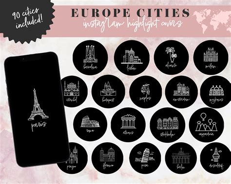 Travel Instagram Highlight Covers Europe Cities Instagram Story Icons