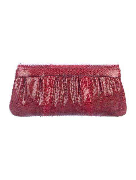 Gucci Red Snakeskin Exotic Bamboo Evening Foldover Envelope Flap Clutch