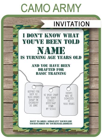 camo invitations template army birthday party