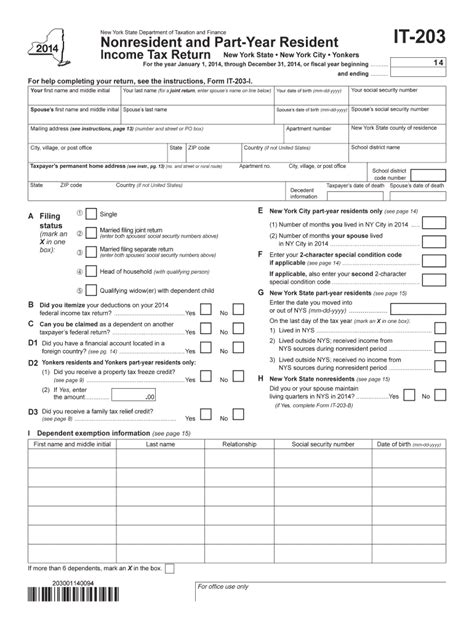 Fillable Online Nystax Form It 2032014nonresident And Part Year