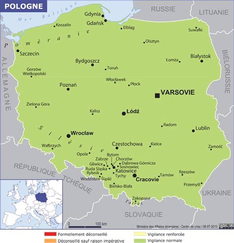 Territoire de la pologne sur la carte de l'europe sur un fond gris. Carte de la Pologne - Plusieurs cartes du pays de l'Est de ...