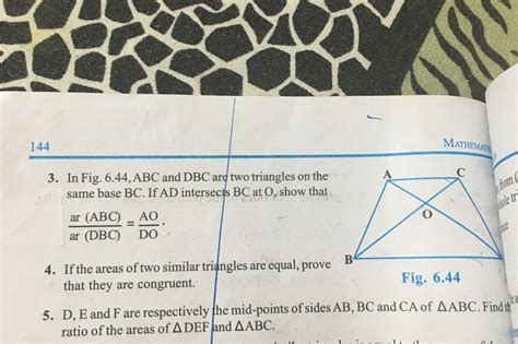 in given figure abc and dbc are two triangles on the same base bc if ad intersects bc at o