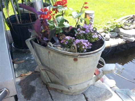 An Old Mop Bucket From Work Repurposed Planter Pots Repurposed