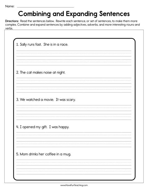 The worksheet is an assortment of 4 intriguing pursuits sentence combining practice worksheet. Combining and Expanding Sentences Worksheet • Have Fun ...