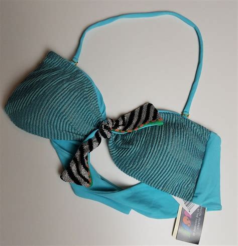 Cecilia Prado Due Womens Xl Blue Bikini Top Padded Back Tie Removable