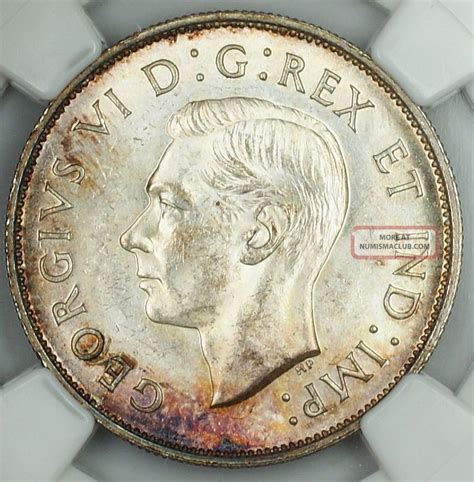 1939 Canada 50c Half Dollar Ngc Ms 62 Toned Silver Coin