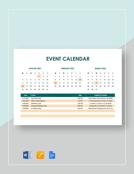 Event Calendar Template 24 Free Word Pdf Format Download