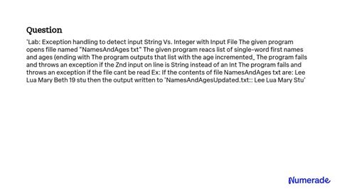 SOLVED Lab Exception Handling To Detect Input String Vs Integer With