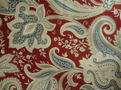 Cotton Upholstery Fabric Blue And Rustic Red Paisley Floral