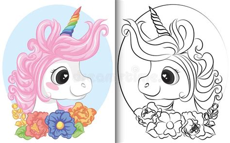 Coloring Book Unicorn With Rainbow Horn And Flying Hair Stock Vector