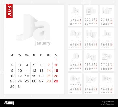 Calendar 2023 Template Minimalist Calendar Set For 2023 Year On Grey