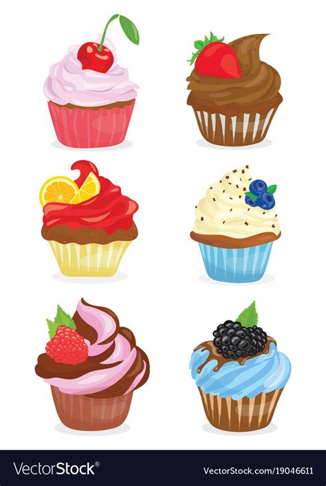 Free for commercial use no attribution required high quality images. Set of cupcakes a collection of cartoon cakes Vector Image