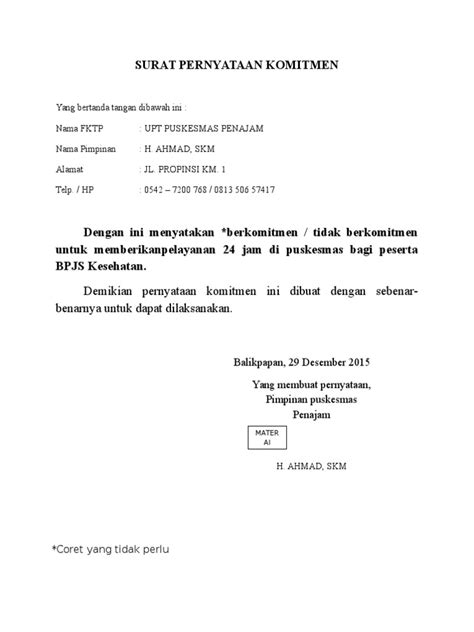Surat Pernyataan Komitmen Bpjs Pdf