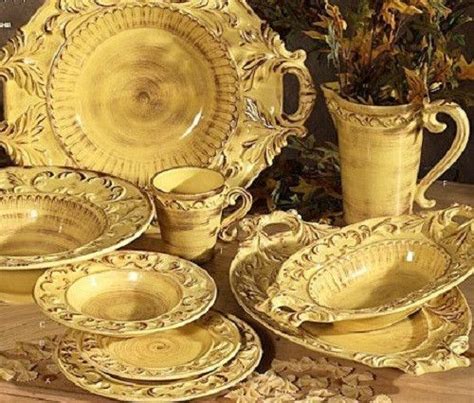 Handmade Italian Ceramic Gold Tuscan Horchow 16pc Dinnerware Set