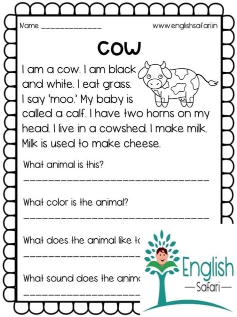 8 Reading Comprehension Exercises For First Grade Kids Learn Farm Animals