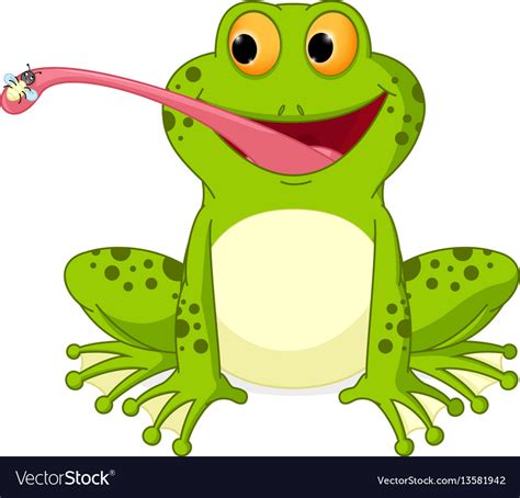 Happy Frog Cartoon Catching Fly Royalty Free Vector Image