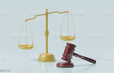 Golden Unbalanced Justice Scales With Judge Hammer Unfair Judgment