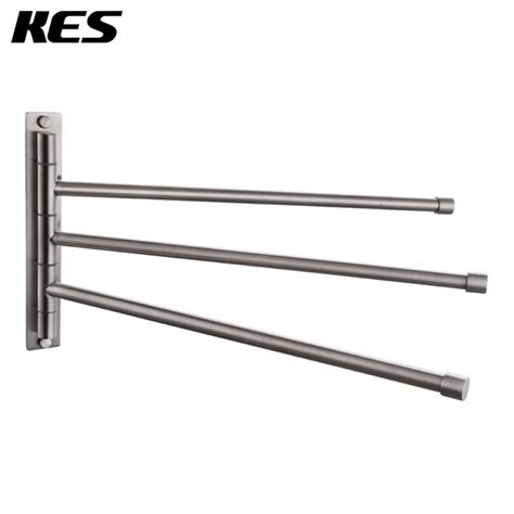 Kesbathroom Wall Mounted Swing Towel Bars With 3 Arms Swivel Brushed