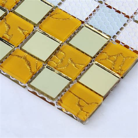 Crystal Glass Mosaic Gold Tiles Washroom Backsplash Design Bathroom