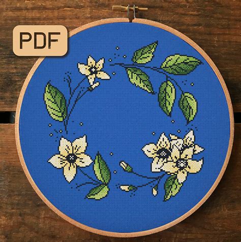 Floral Wreath Cross Stitch Pattern Flower Border Cross Stitch Etsy