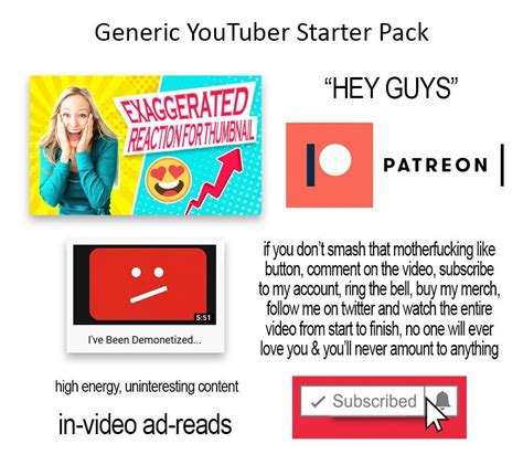Generic Youtuber Starter Pack Rstarterpacks