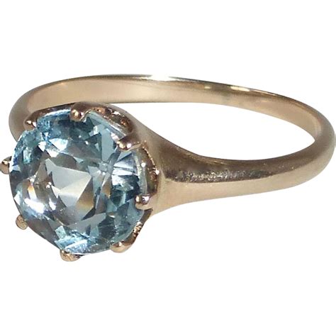 14k Yellow Gold Faceted Round Aquamarine Ring From Bejewelled On Ruby Lane