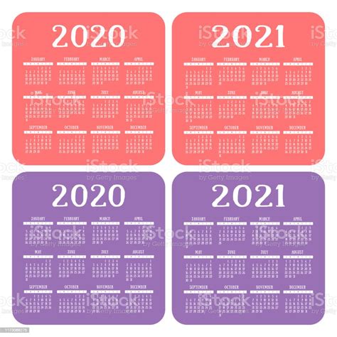 Vetores De Calendário Conjunto 2020 E 2021 Molde Quadrado Do Projeto Do