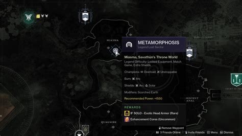 Destiny 2 Metamorphosis Lost Sector Location Masterlegend Difficulty