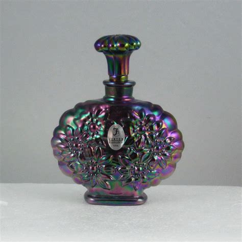 Fenton Purple Daisy Carnival Glass Perfume Bottle With Stopper Purple