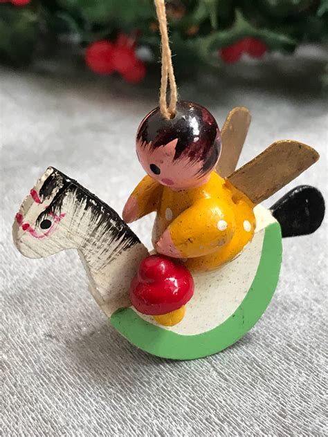 Vintage Rocking Horse Christmas Ornaments Set Of Handpainted Wooden