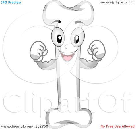Clipart Of A Strong Bone Character Flexing Royalty Free Vector