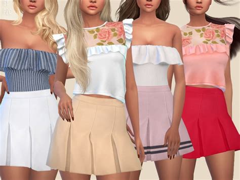 High Waisted Pleated Mini Skirt By Pinkzombiecupcakes At Tsr Sims 4