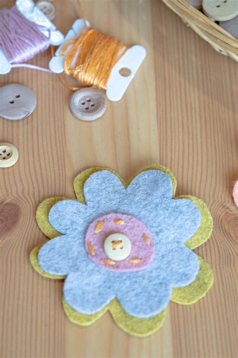 Felt Button Flowers Easy Sewing Project For Kids Rooted Childhood