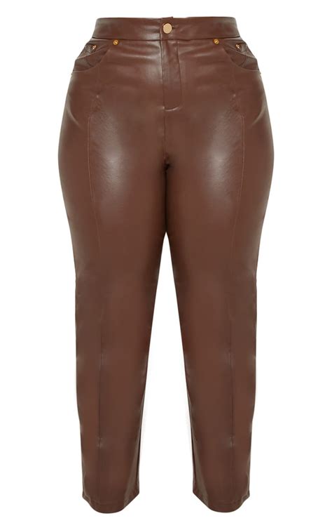 Plus Brown Faux Leather Trouser Plus Size Prettylittlething
