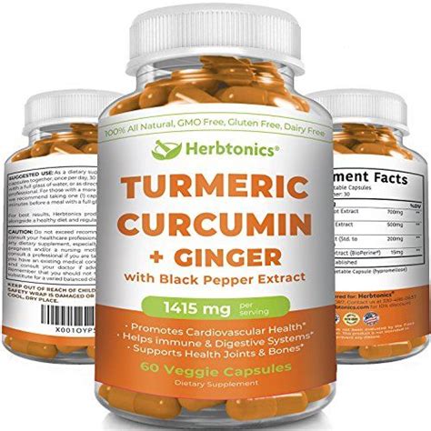 organic turmeric curcumin and ginger 1400mg with black pepper bioperi herbtonics organic